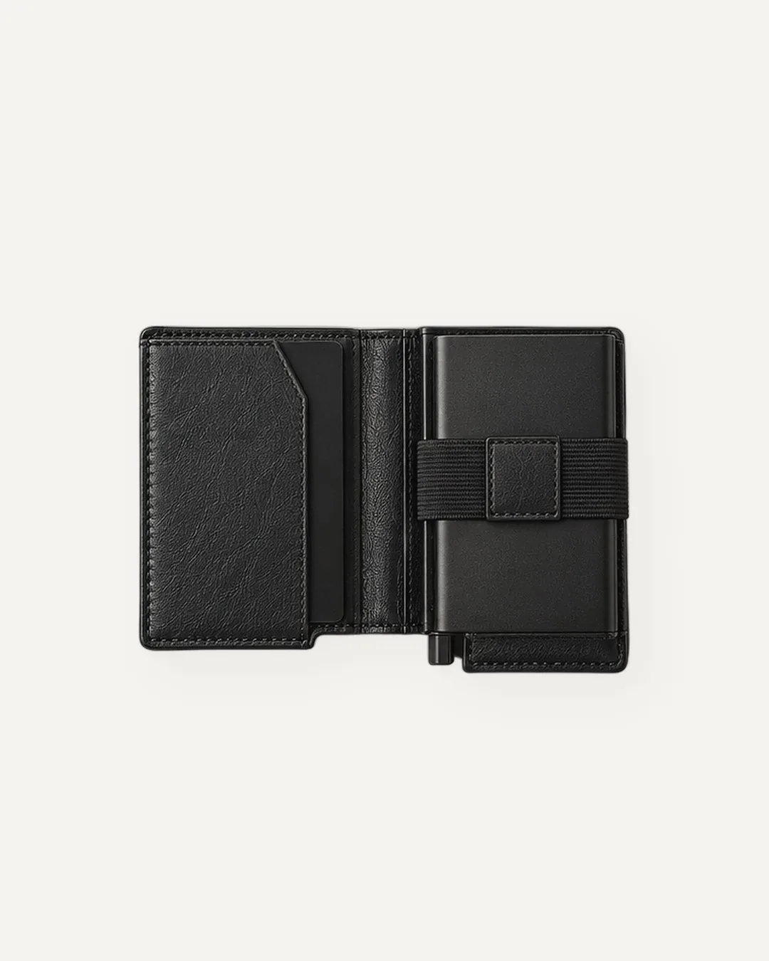 The Pop-up Wallet, open, inside, midnight black